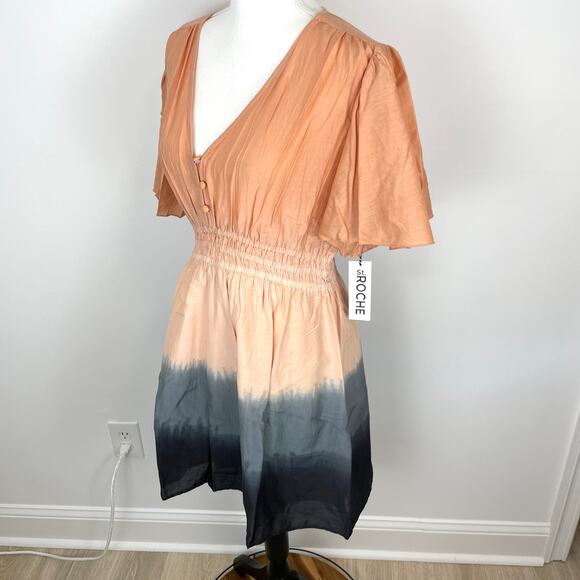 St. Roche Monarch Silk Dip Dye Mini Dress In Praline Wild Rose Black Size 10 New - Picture 6 of 15